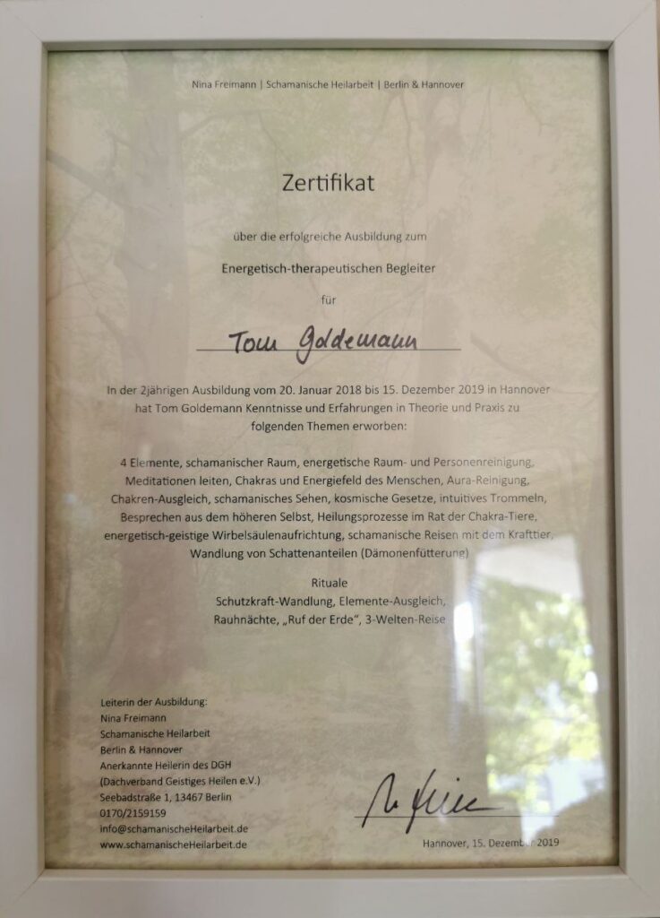Zertifikat energetisch therapeutischer begleiter
